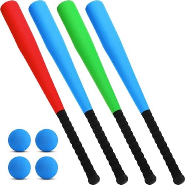 Wettarn 4 Pcs Foam Baseball Bat 24 Inches Foam Bat with Safe Soft Baseballs